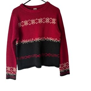 High Sierra Vintage 90s Women's Fair Isle Snowflake Sweater Red Black Size L